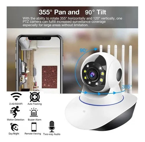 CÁMARA DE SEGURIDAD WIFI 5G CON 5 ANTENAS – VISIÓN 360° CONTROL DESDE TU CELULAR