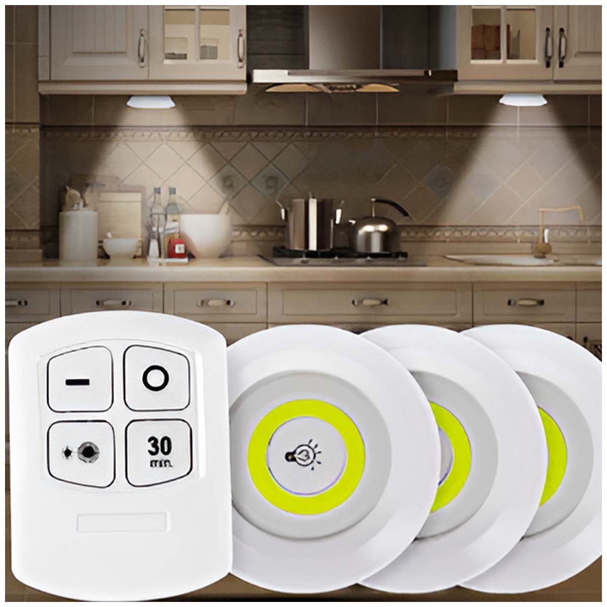 Lámpara LED Inalámbrica con Control Remoto – Pack x3 para Armario y Cocina,